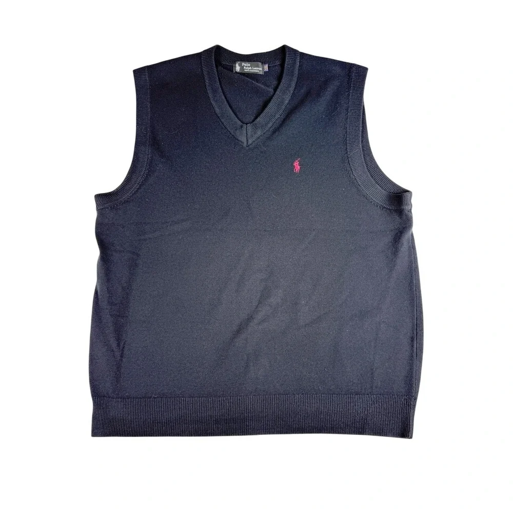 Polo Ralph Lauren Mens V Neck 100% Cashmere Sweater Vest Black XXL‎ Preppy